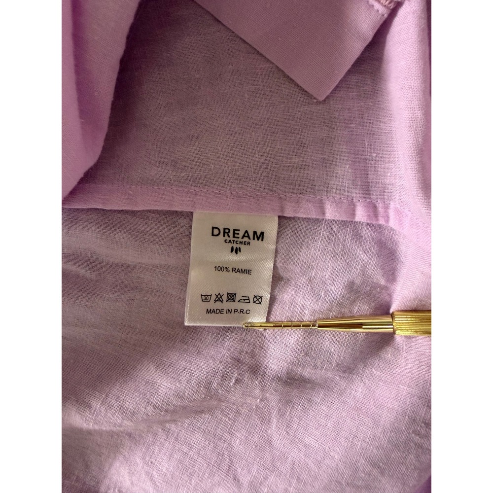 Dream Catcher Lilac Pink Ramie Crochet Lace Belted Shirtdress NWT Size M - Picture 9 of 16